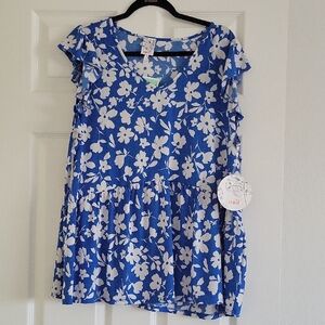 NAIF Blue and White Floral Top